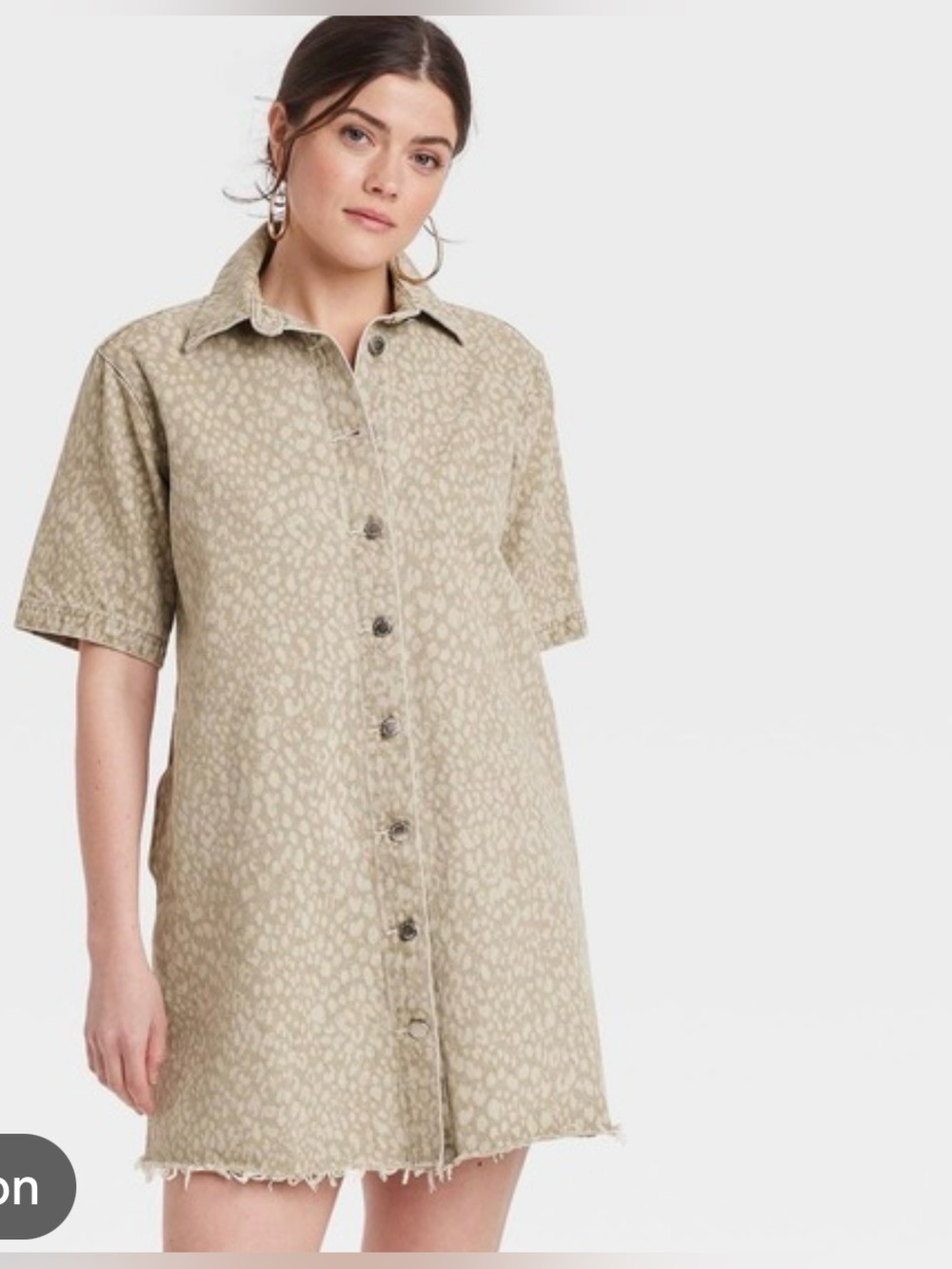 Universal Thread|Olive cream Leopard print denim button down shirt dress•••NWT - Picture 2 of 15